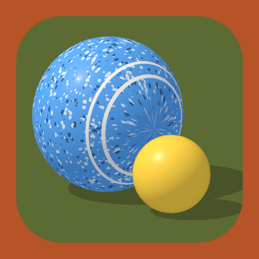 Pocket Bowlo: a speckled blue bowl touching a golden jack